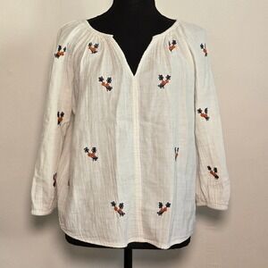 Velvet by Graham & Spencer Women Blouse Medium White Embroidered Boho beach